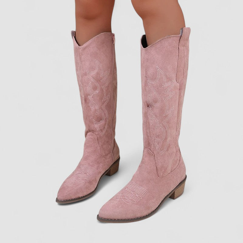 Tabara - Women's Suede Western Knee-High Boots with Stitched Detail