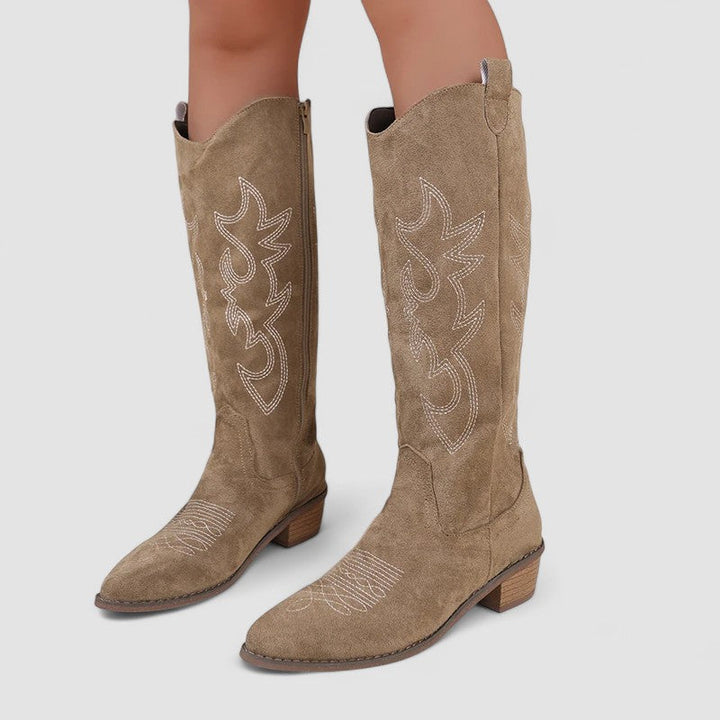 Tabara - Women's Suede Western Knee-High Boots with Stitched Detail