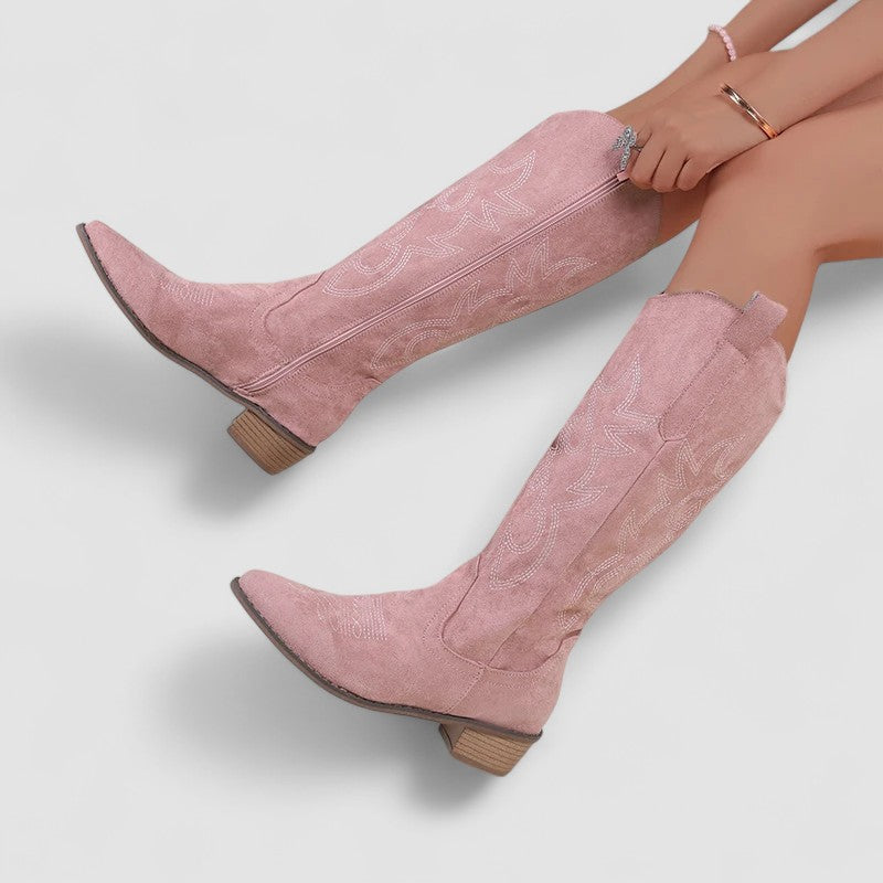 Tabara - Women's Suede Western Knee-High Boots with Stitched Detail