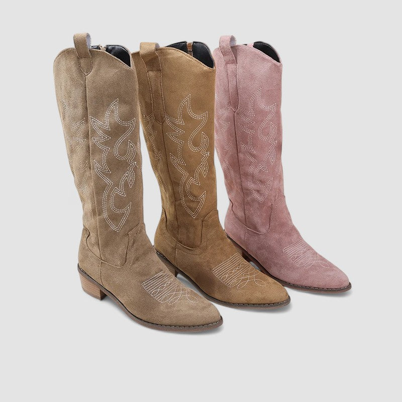 Tabara - Women's Suede Western Knee-High Boots with Stitched Detail
