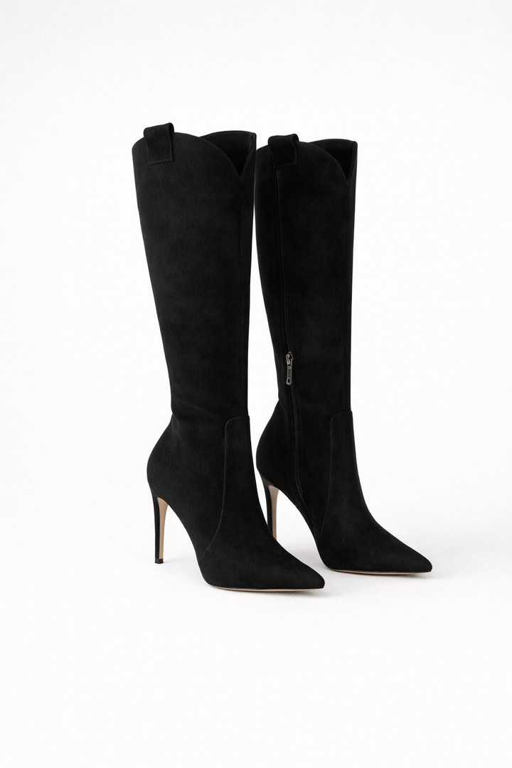 Tabitha - Women's Pointed-Toe Knee-High Boots with Side Zip