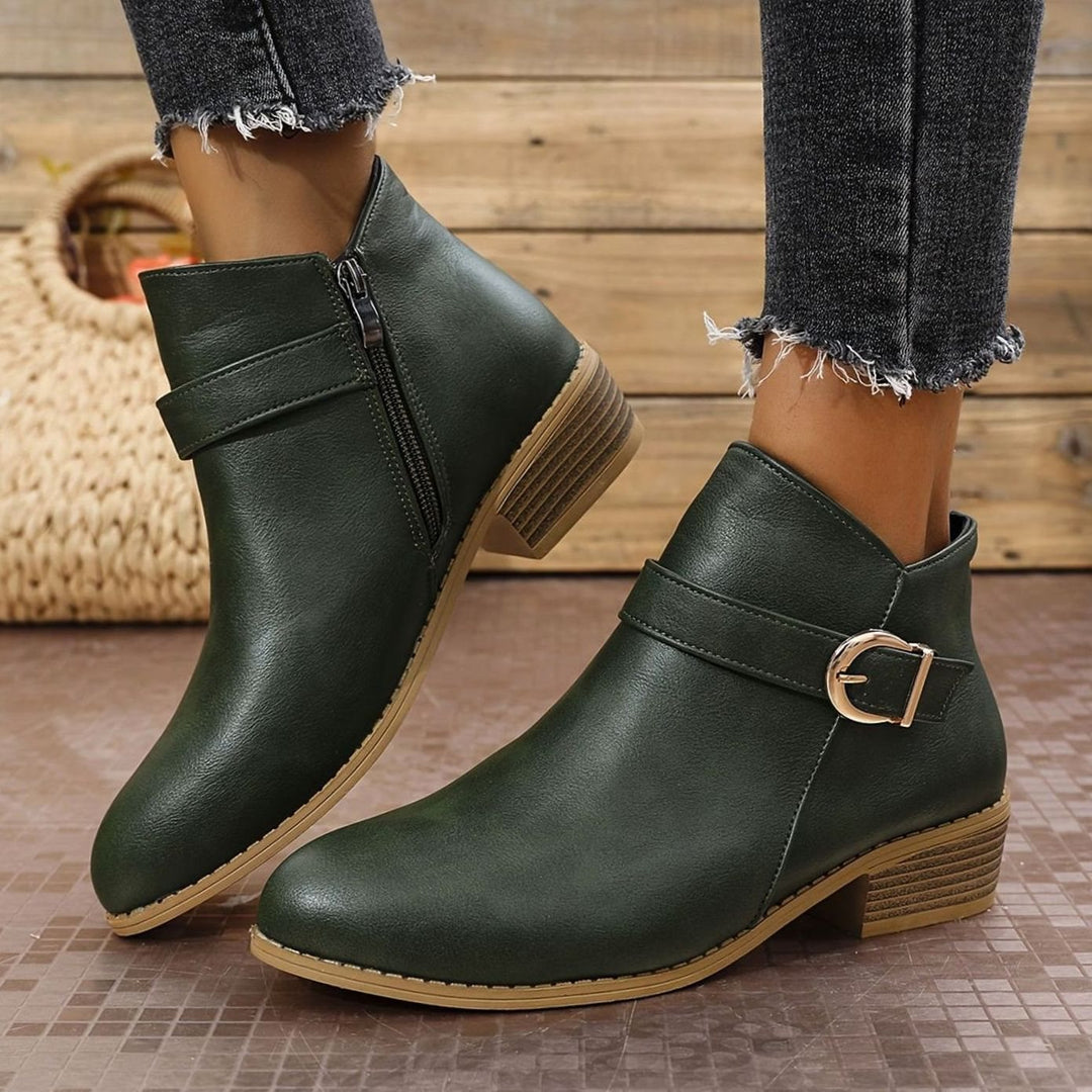 Tatiana - Women's Buckled Ankle Boots with Side Zip