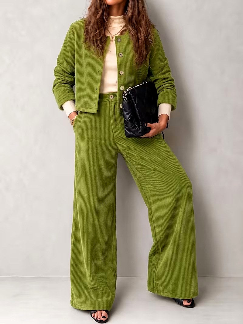 Tessa - Women’s Corduroy Jacket and High-Waist Pants Set 2