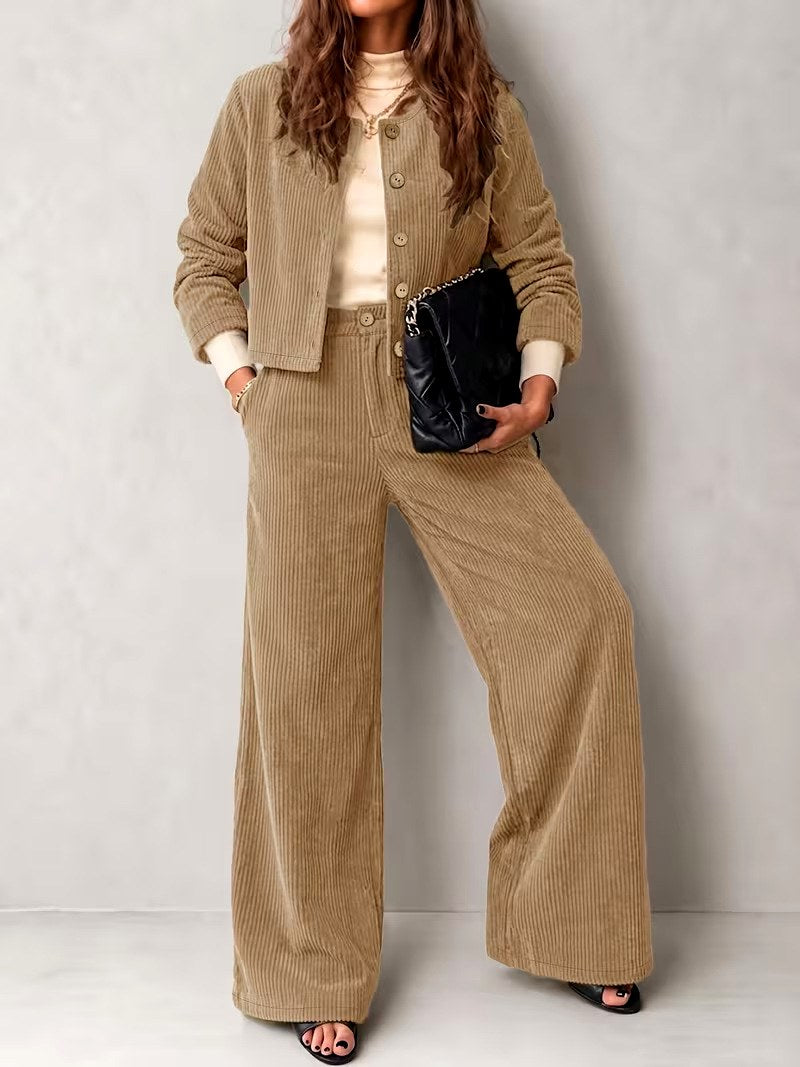 Tessa - Women’s Corduroy Jacket and High-Waist Pants Set 3