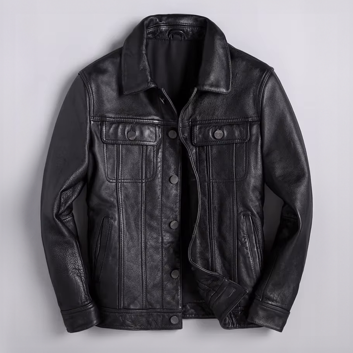 Thaddeus - Men's Distressed Leather Button-Front Jacket