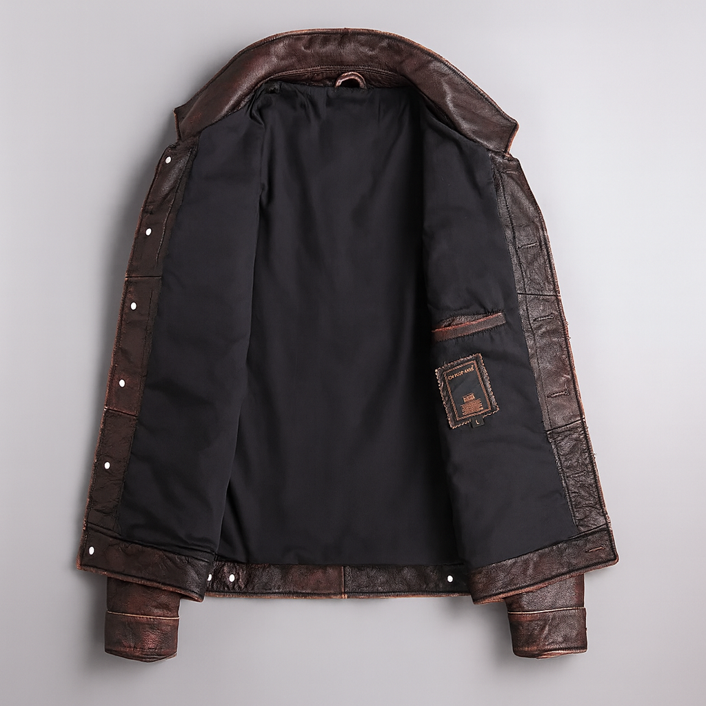 Thaddeus - Men's Distressed Leather Button-Front Jacket