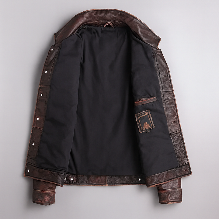 Thaddeus - Men's Distressed Leather Button-Front Jacket