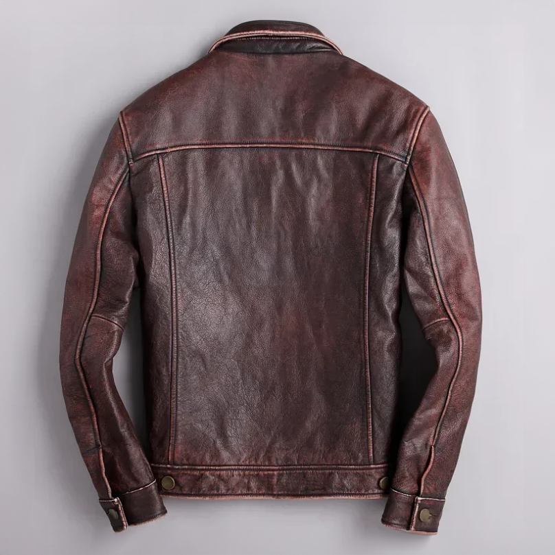 Thaddeus - Men's Distressed Leather Button-Front Jacket