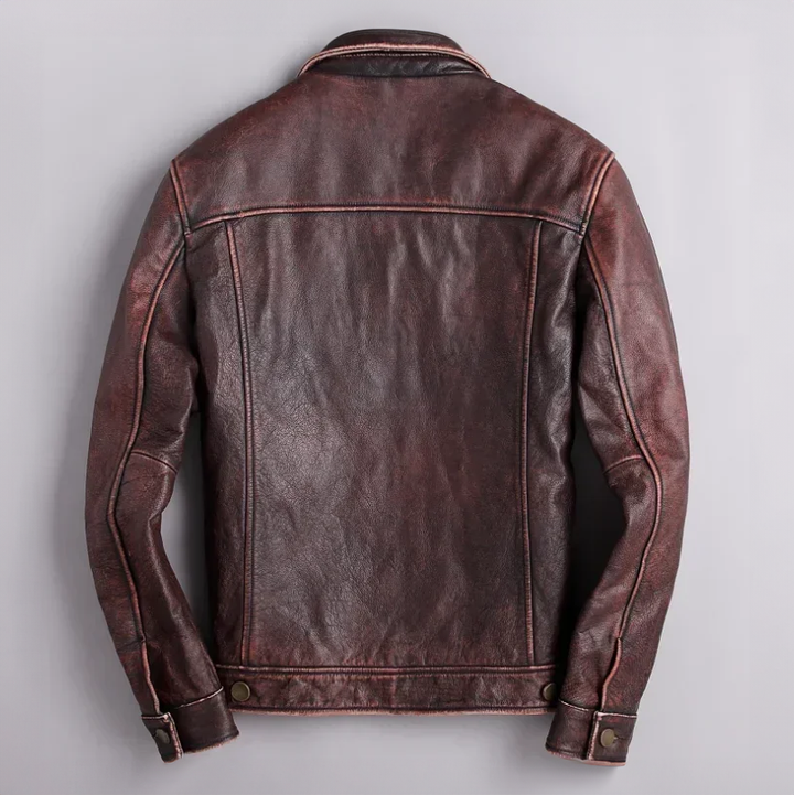 Thaddeus - Men's Distressed Leather Button-Front Jacket