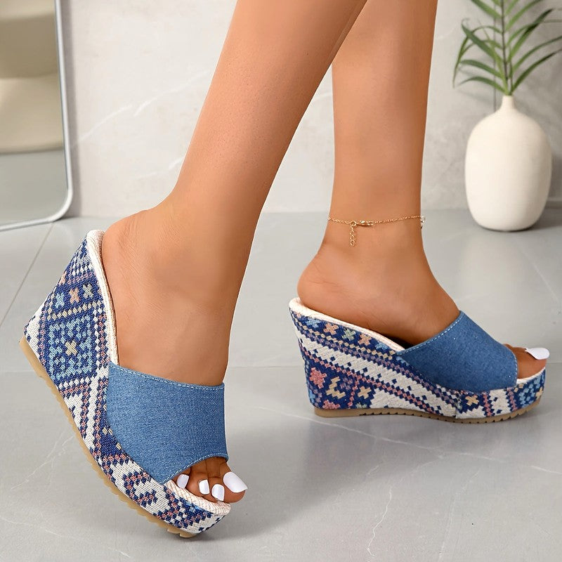 Thelma - Women's Mosaic Denim Wedge Heels