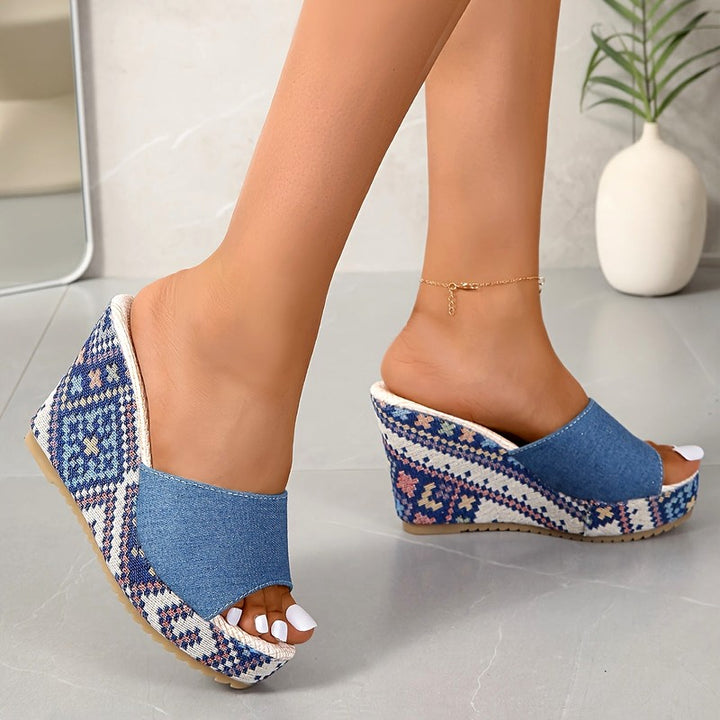 Thelma - Women's Mosaic Denim Wedge Heels