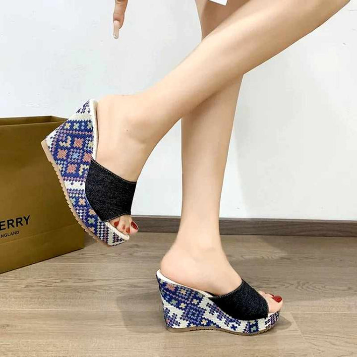 Thelma - Women's Mosaic Denim Wedge Heels