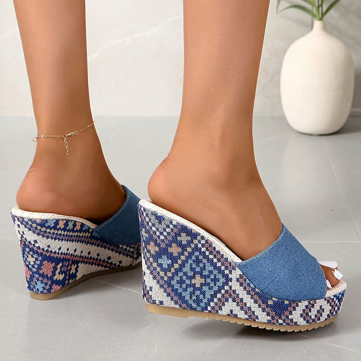Thelma - Women's Mosaic Denim Wedge Heels