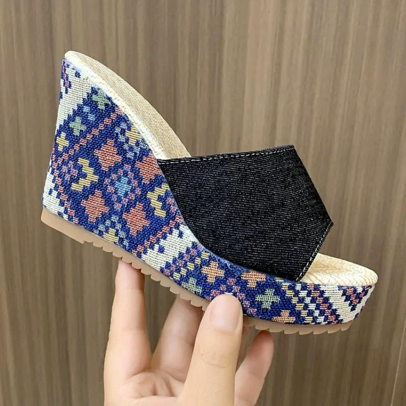 Thelma - Women's Mosaic Denim Wedge Heels