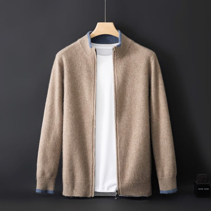 Theo - Men's Cashmere Zip Cardigan with Ribbed Collar