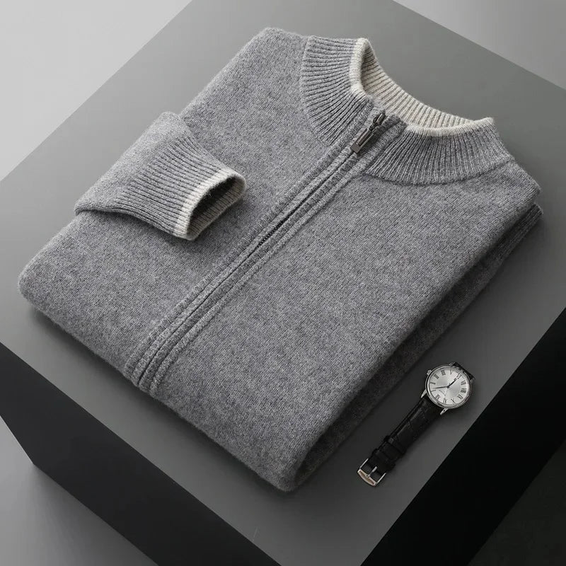 Theo - Men's Cashmere Zip Cardigan with Ribbed Collar