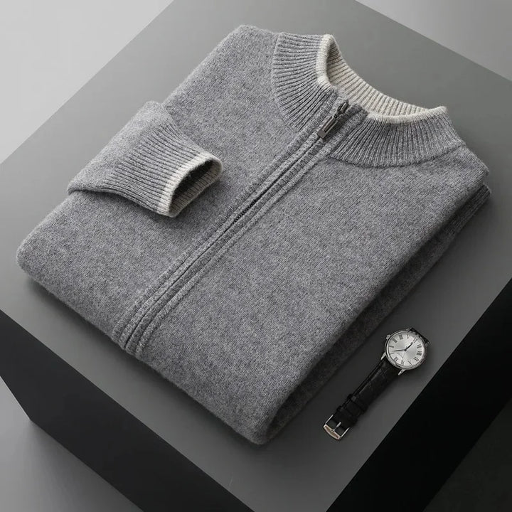 Theo - Men's Cashmere Zip Cardigan with Ribbed Collar