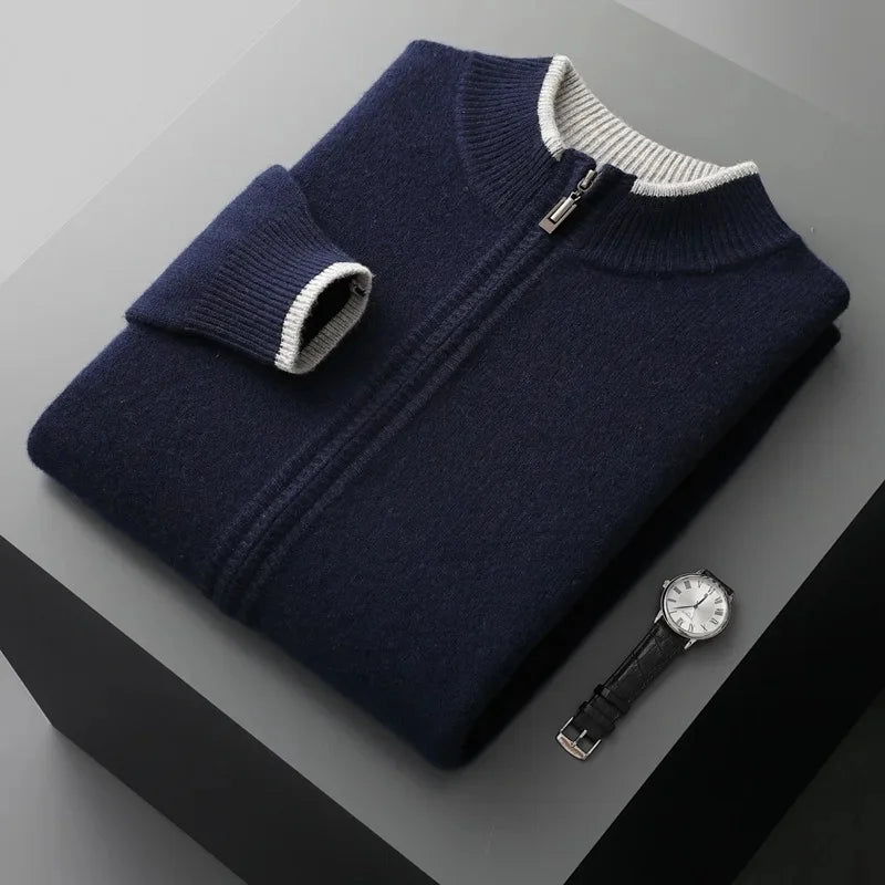Theo - Men's Cashmere Zip Cardigan with Ribbed Collar