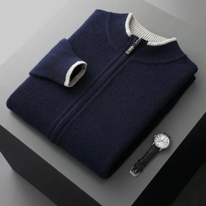 Theo - Men's Cashmere Zip Cardigan with Ribbed Collar