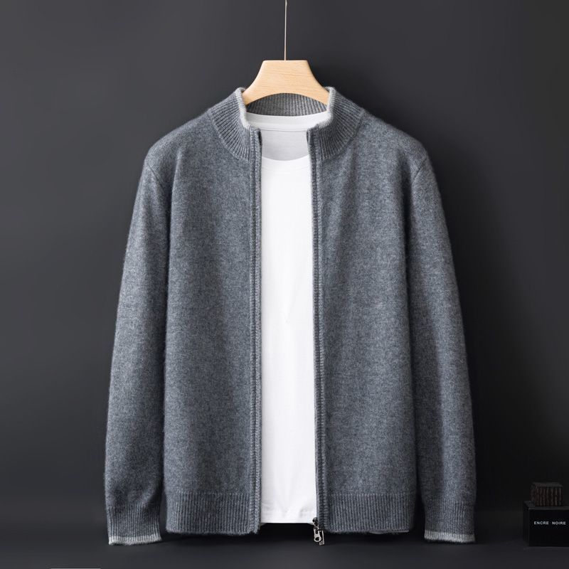 Theo - Men's Cashmere Zip Cardigan with Ribbed Collar