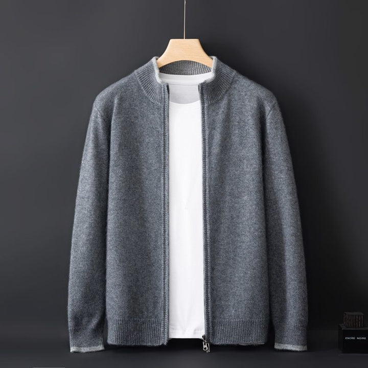 Theo - Men's Cashmere Zip Cardigan with Ribbed Collar