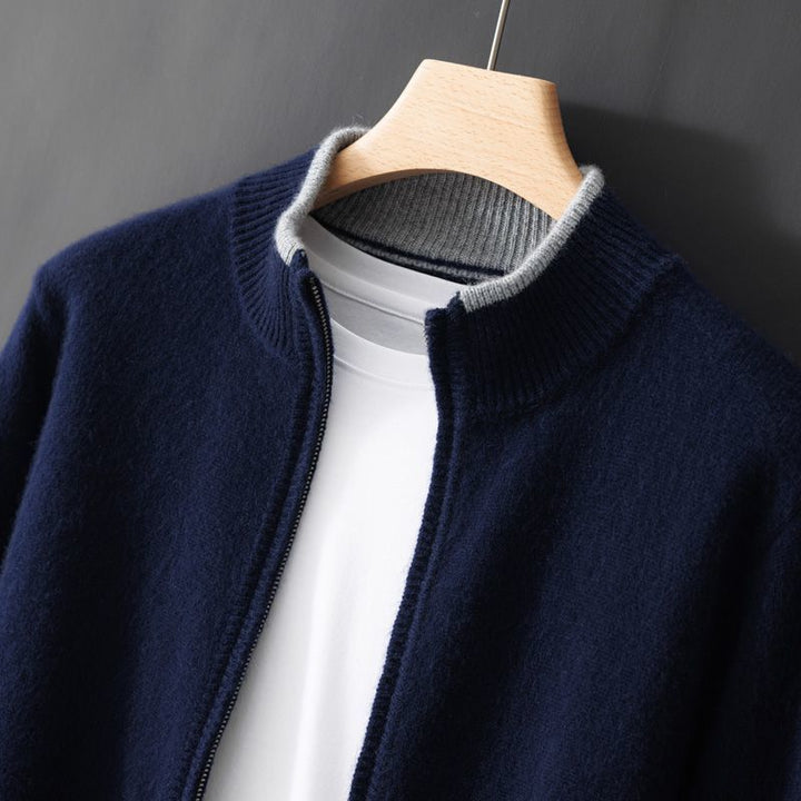 Theo - Men's Cashmere Zip Cardigan with Ribbed Collar