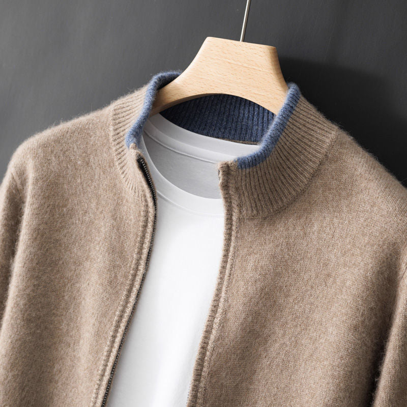 Theo - Men's Cashmere Zip Cardigan with Ribbed Collar