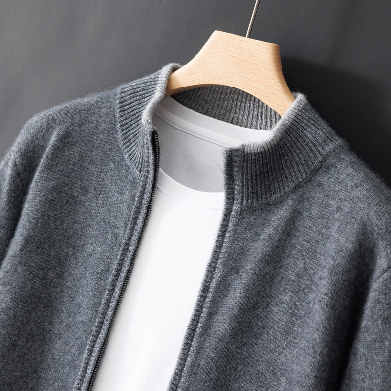 Theo - Men's Cashmere Zip Cardigan with Ribbed Collar