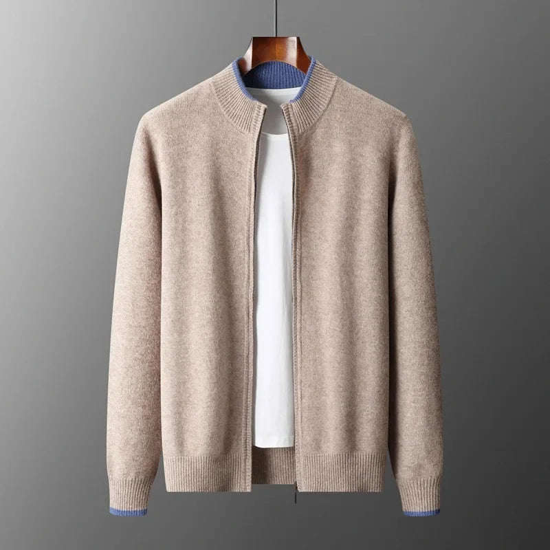 Theo - Men's Cashmere Zip Cardigan with Ribbed Collar