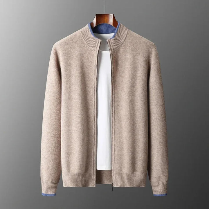 Theo - Men's Cashmere Zip Cardigan with Ribbed Collar