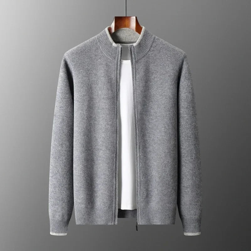 Theo - Men's Cashmere Zip Cardigan with Ribbed Collar