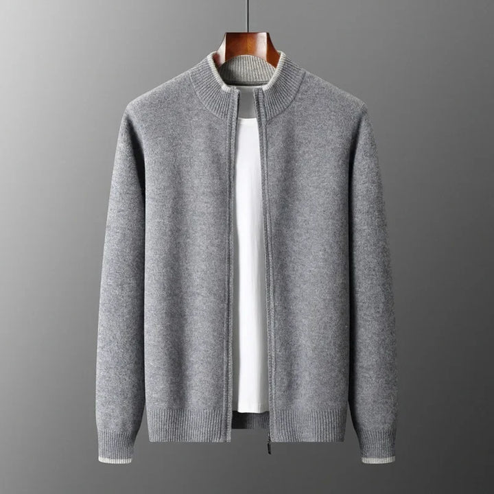 Theo - Men's Cashmere Zip Cardigan with Ribbed Collar