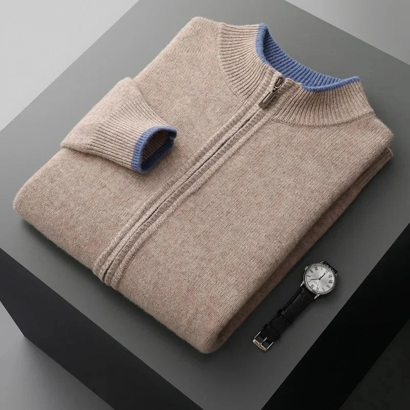 Theo - Men's Cashmere Zip Cardigan with Ribbed Collar