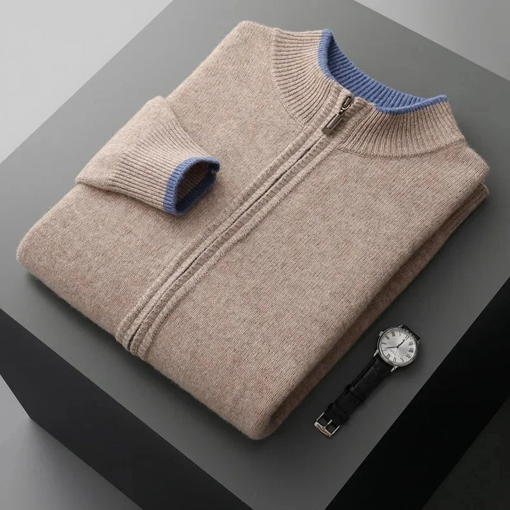 Theo - Men's Cashmere Zip Cardigan with Ribbed Collar