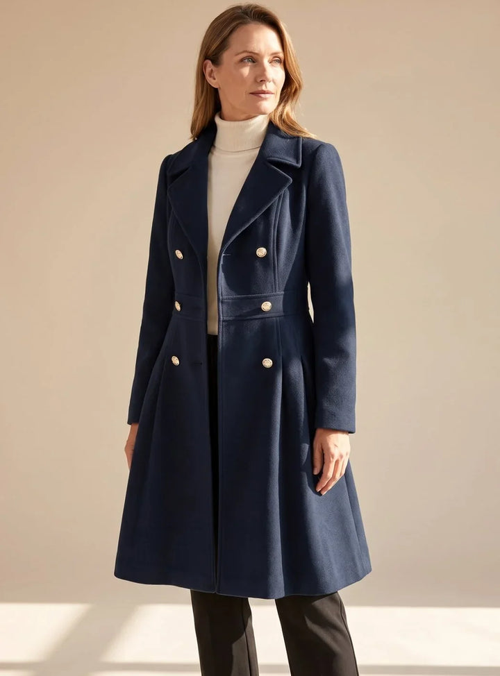Theodora - Women's Double-Breasted A-Line Coat with Notch Lapels