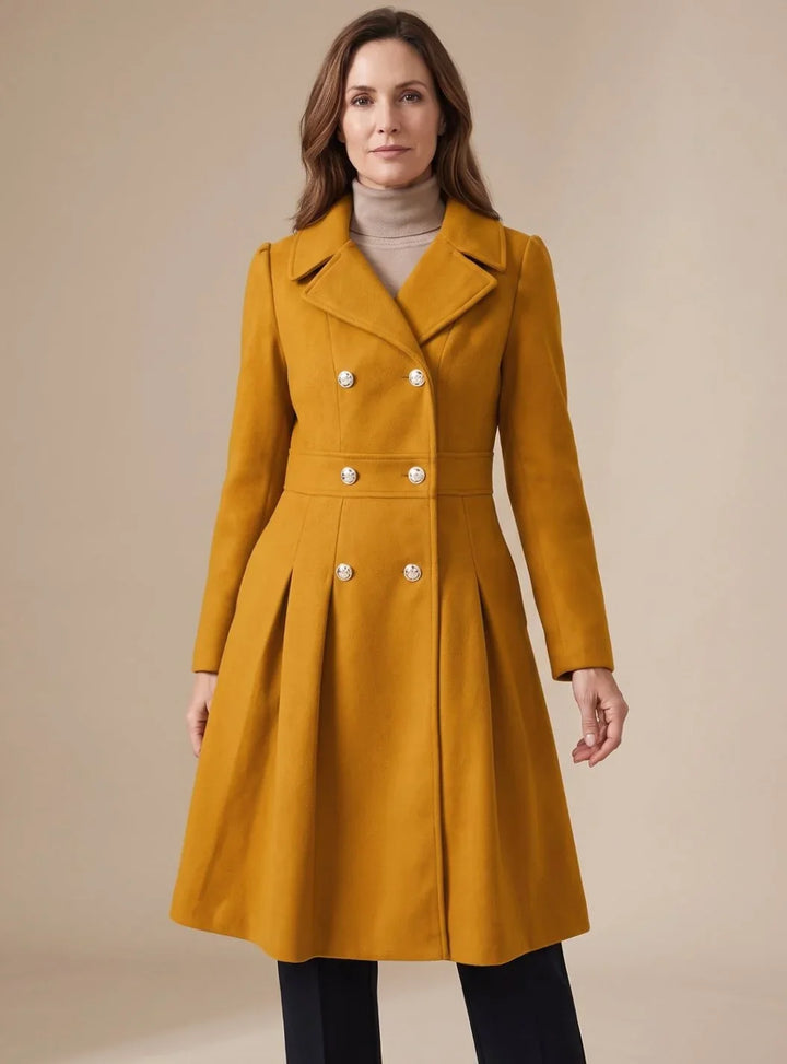 Theodora - Women's Double-Breasted A-Line Coat with Notch Lapels