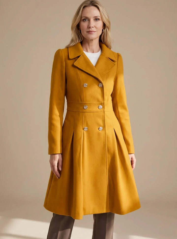 Theodora - Women's Double-Breasted A-Line Coat with Notch Lapels