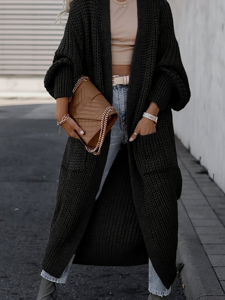 Theodora - Women's Oversized Ribbed Cardigan with Deep V-Neck