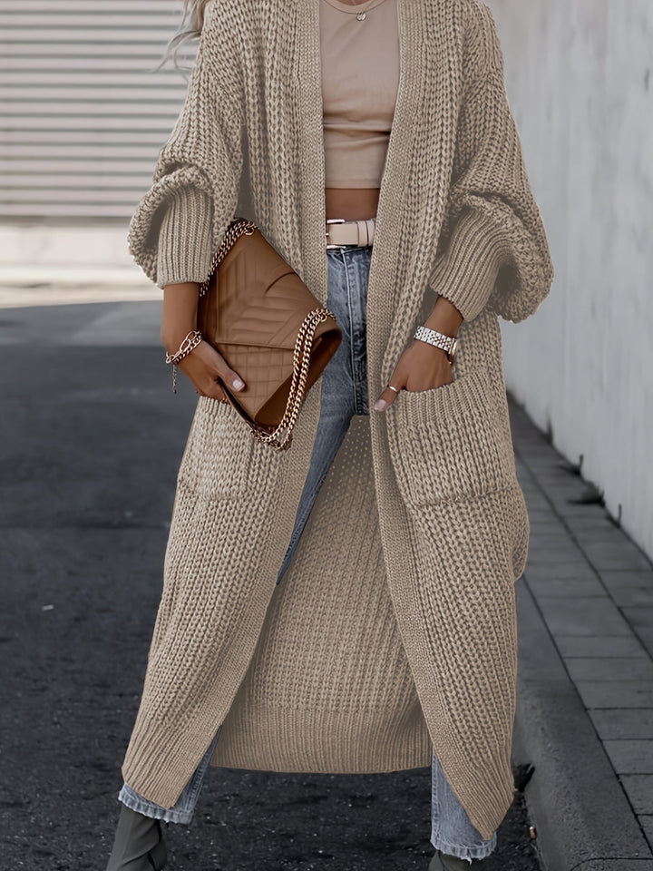 Theodora - Women's Oversized Ribbed Cardigan with Deep V-Neck