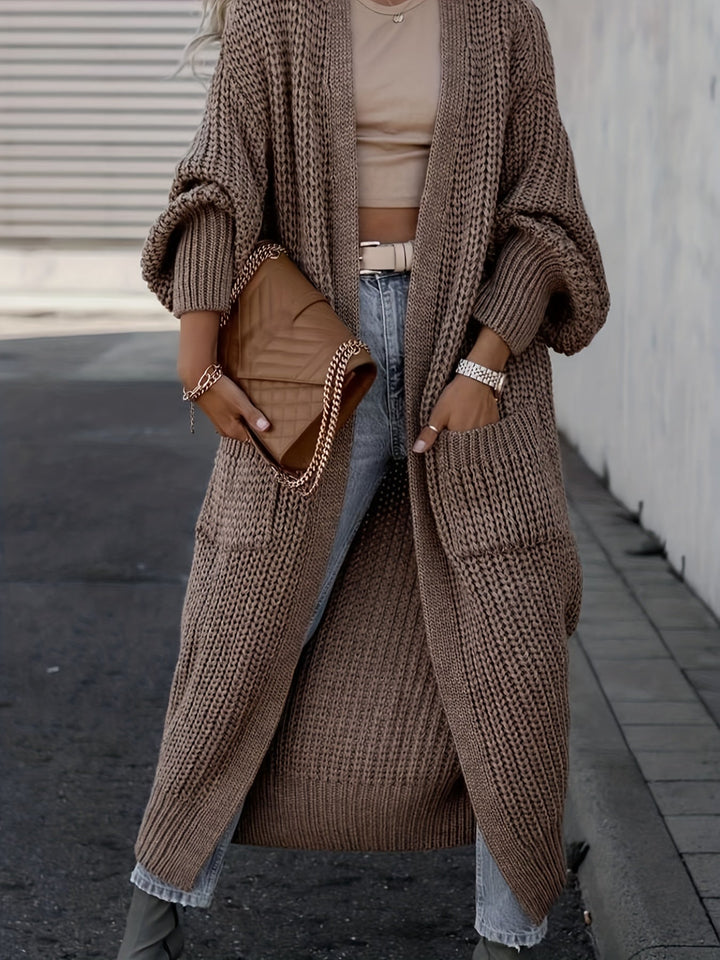 Theodora - Women's Oversized Ribbed Cardigan with Deep V-Neck