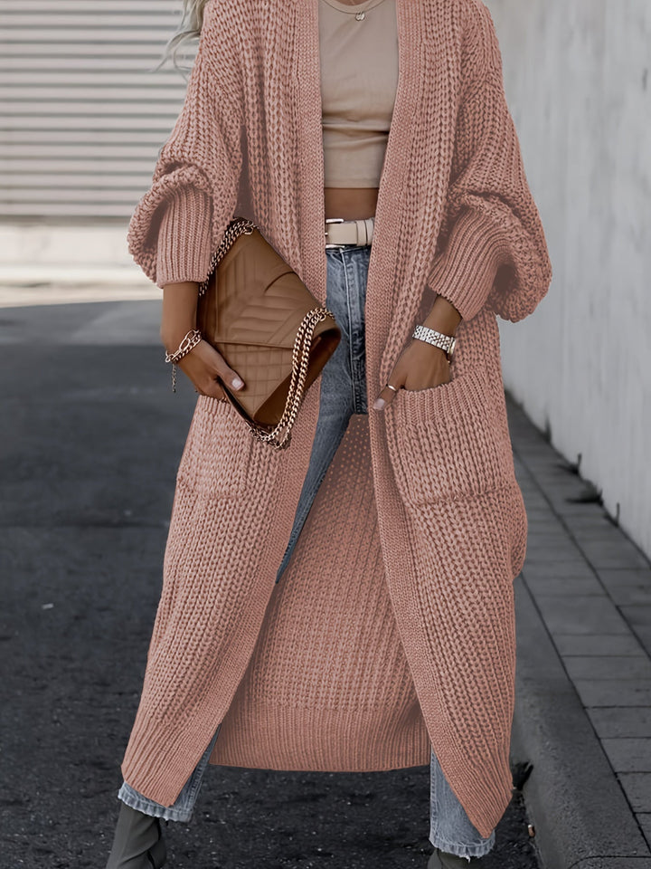 Theodora - Women's Oversized Ribbed Cardigan with Deep V-Neck