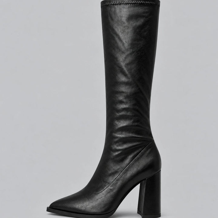 Theodora - Women's Pointed-Toe Knee-High Boots with Block Heel