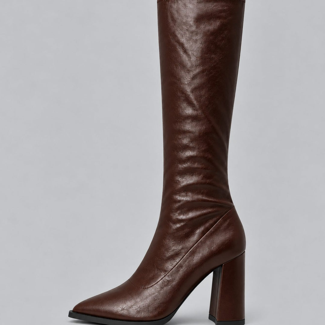 Theodora - Women's Pointed-Toe Knee-High Boots with Block Heel