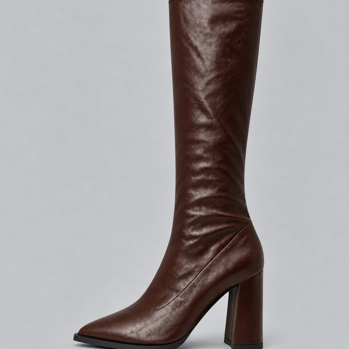 Theodora - Women's Pointed-Toe Knee-High Boots with Block Heel