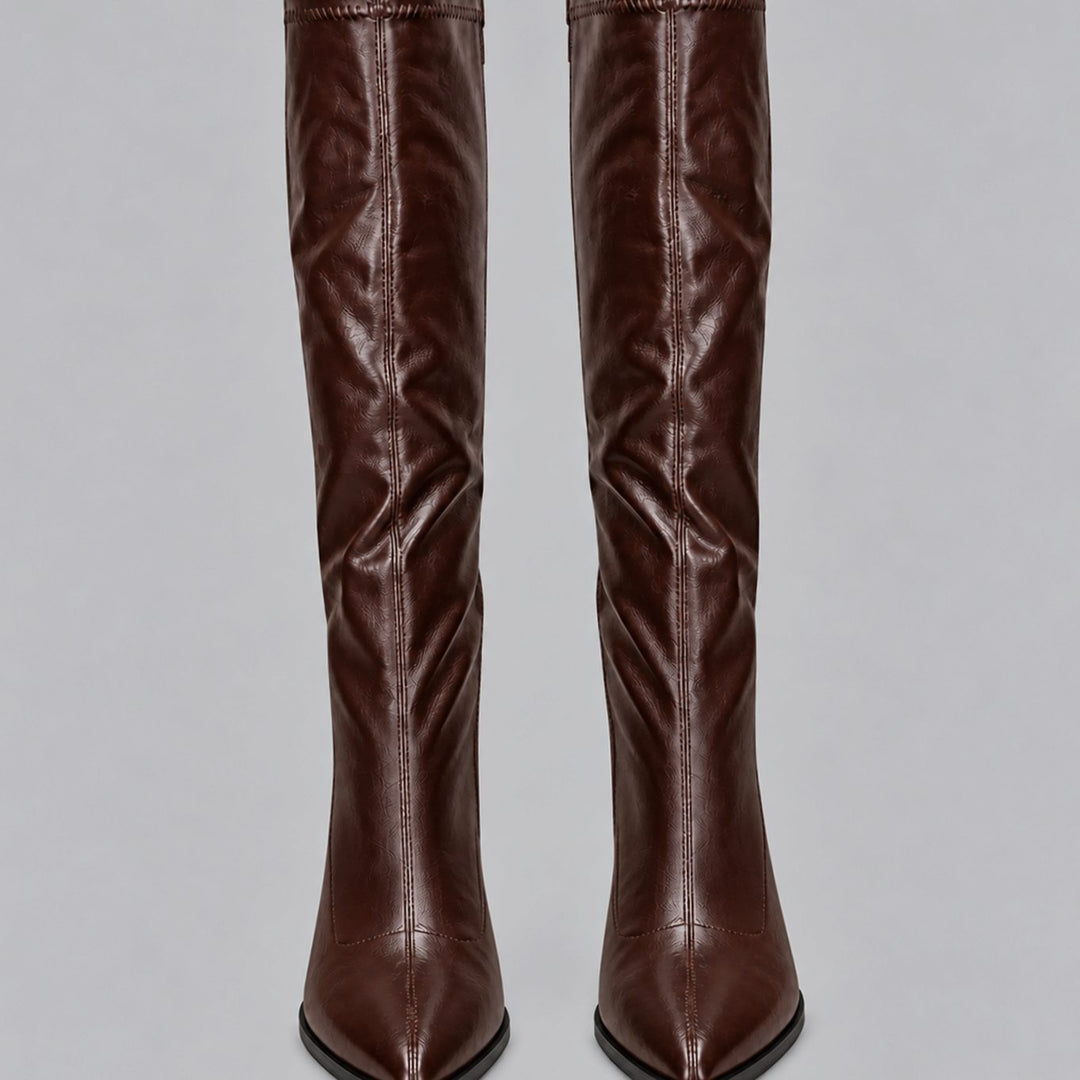 Theodora - Women's Pointed-Toe Knee-High Boots with Block Heel