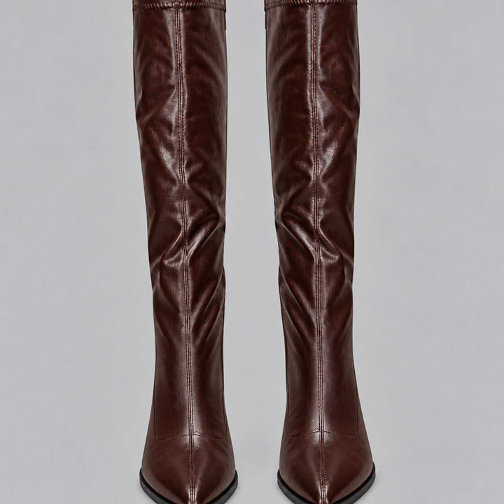 Theodora - Women's Pointed-Toe Knee-High Boots with Block Heel