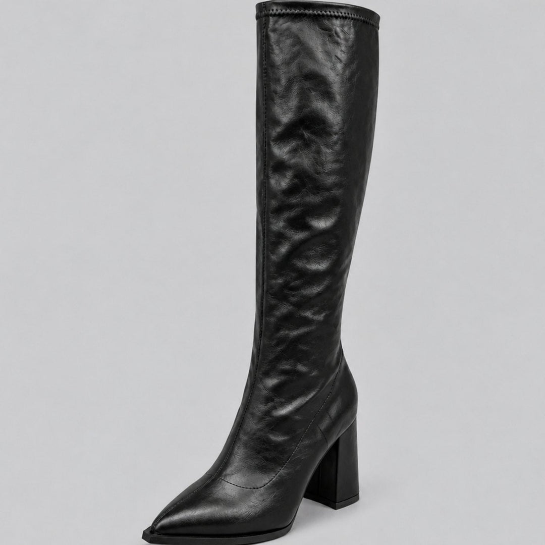 Theodora - Women's Pointed-Toe Knee-High Boots with Block Heel