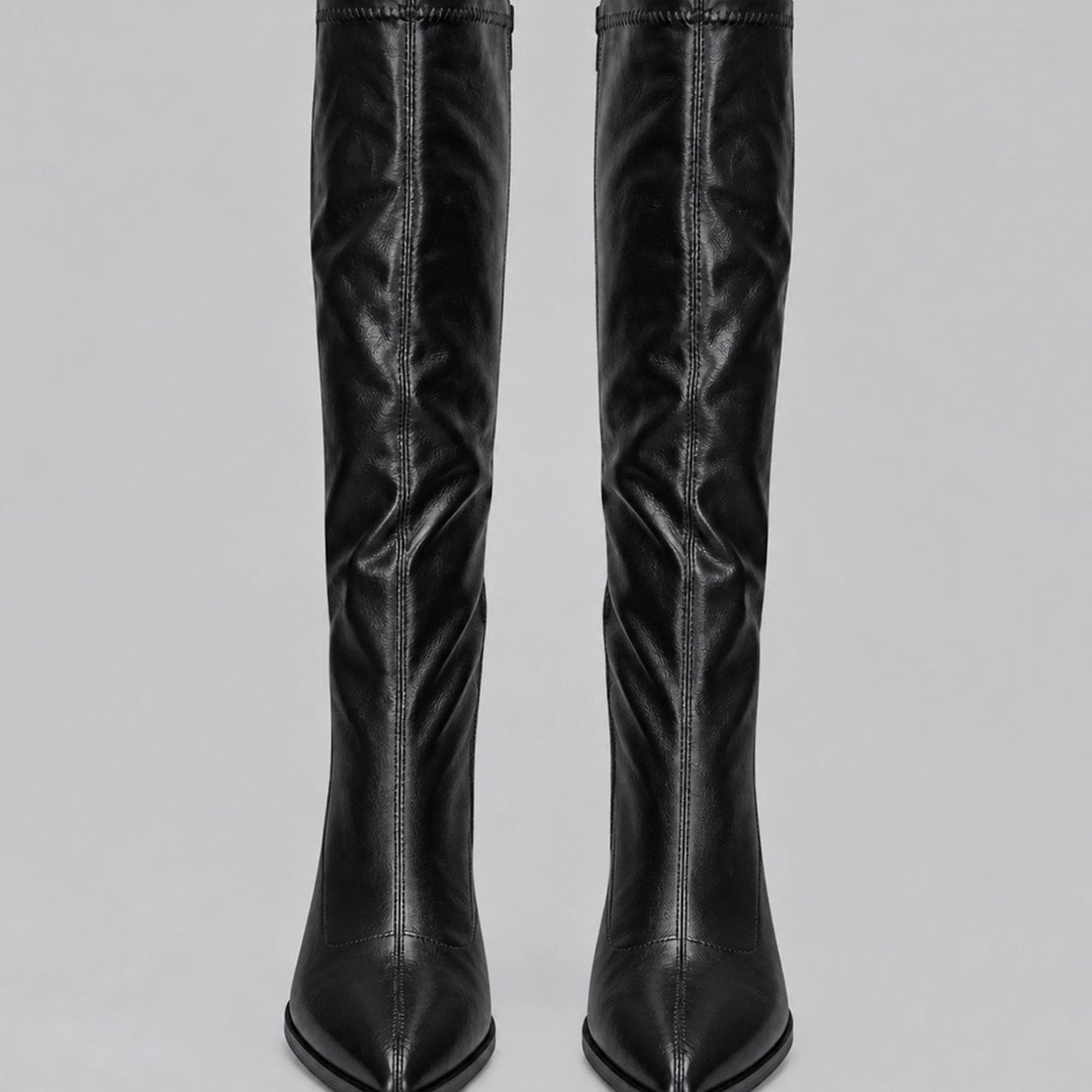 Theodora - Women's Pointed-Toe Knee-High Boots with Block Heel