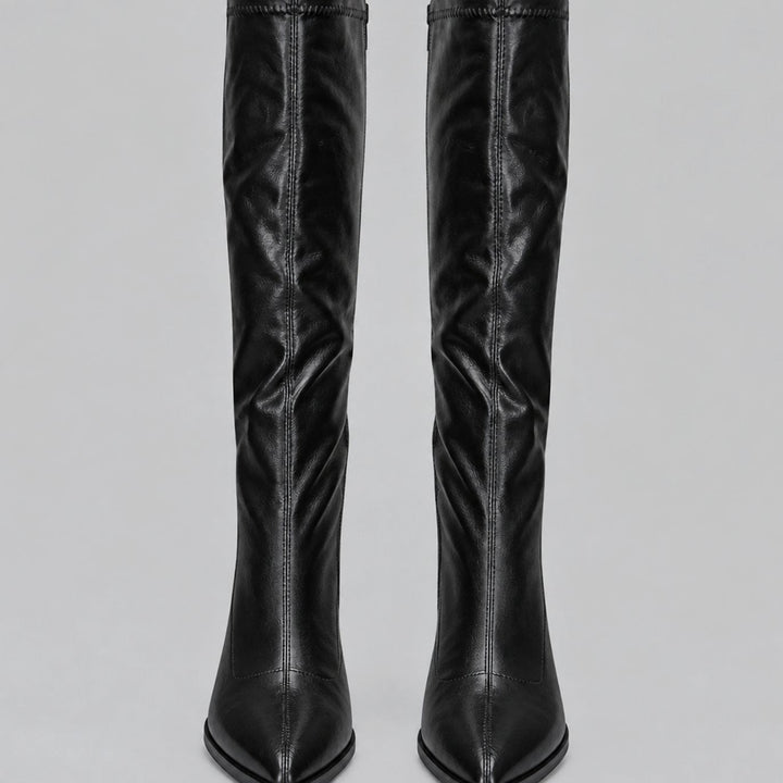 Theodora - Women's Pointed-Toe Knee-High Boots with Block Heel