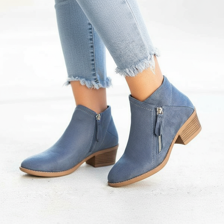 Theodora - Women's Suede Block-Heel Ankle Boot